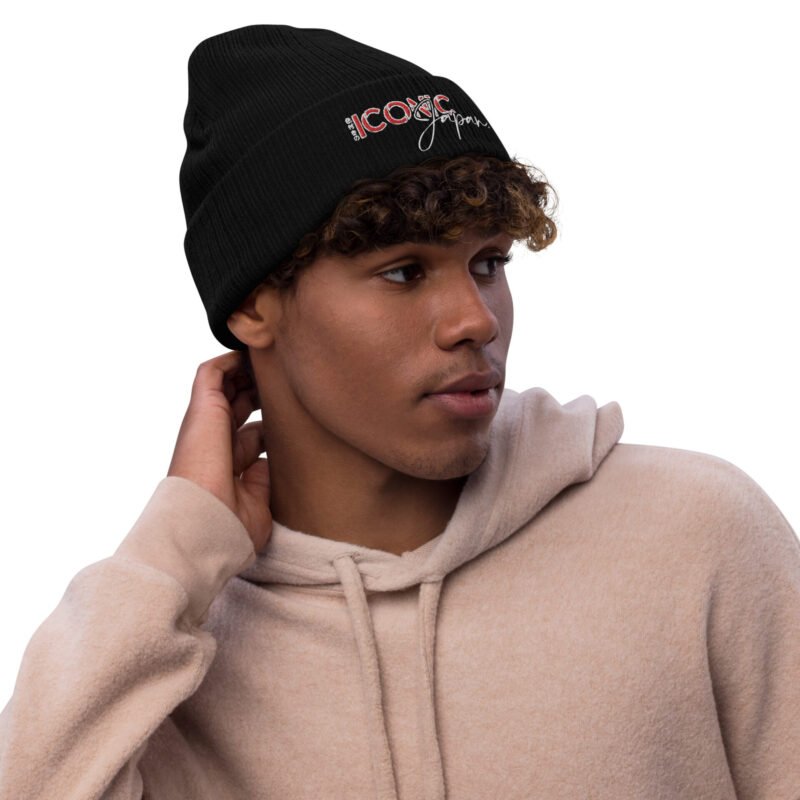 ribbed knit beanie black front 65b650b5c4a53 Bonnet Iconic Japan brodé