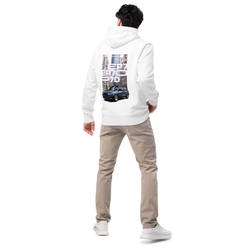 unisex essential eco hoodie white back 6613cbba7f13c Sweat à capuche Toyota Starlet EP70 blanc