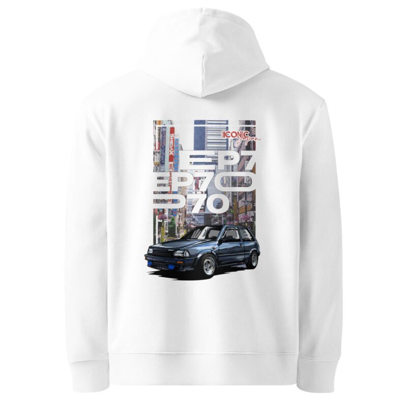 unisex essential eco hoodie white back 6613cbbae8075 Sweat à capuche Toyota Starlet EP70 blanc